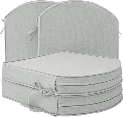 Outdoor Chair Cushions, D Shaped, Set of 4, 18.5 x 16, Light Grey | Fade-Resistant, Water-Resistant, Patio Furniture Seat Chair Pads Replacement, Non-Slip Bottom with Ties, Removable Cover
