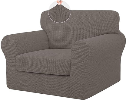 ISSUNTEX 2 Pieces High Stretch Thicken Chair Couch Covers, Soft Sofa Slipcover for 1 Separate Cushion Couch, Jacquard Fabric Elastic Sofa Cover Furniture Protector for Dogs (Chair, Taupe)