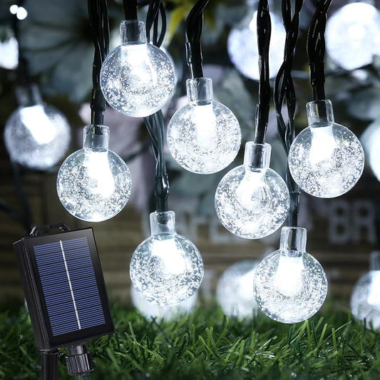 Joomer White Solar String Lights,39FT 60LED Crystal Ball Fairy Lights | 8 Modes Waterproof Outdoor Solar Powered Patio Light for Spring Summer Garden Lawn Gazebo Porch Backyard Tree Decorations