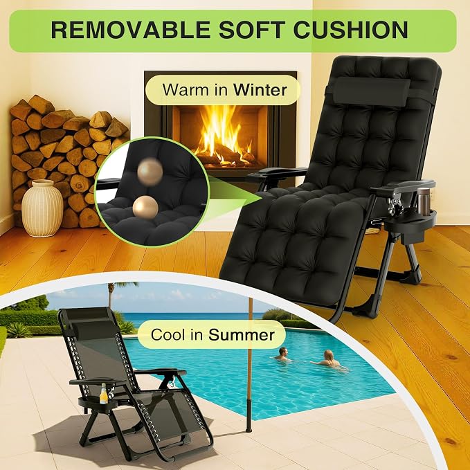 Suteck Zero Gravity Chair, Reclining Camping Chairs w/Removable Cushion | Anti Gravity Recliner Lounge Chair with Aluminum Alloy Lock & Cup Holder, 90-170° Adjustable, for Lawn Patio Indoor