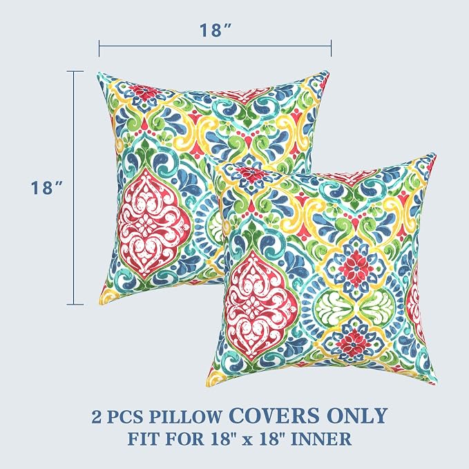 LVTXIII 2 Pack Outdoor Pillow Covers ONLY 18x18 Inch, Water-Repellent Square Decorative Cushion Covers for Patio Furniture, Garden, Sofa, Damask Red