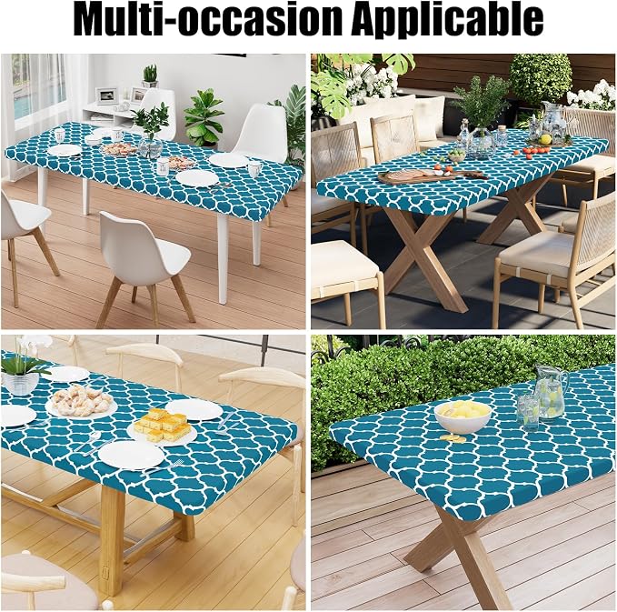 Smiry Picnic Fitted Table Cover, 4 Foot Flannel Backed Vinyl Tablecloth | Waterproof Elastic Stretch Table Cloth, Wipeable Plastic Tablecloth for Camping, Indoor & Outdoor (Turquoise, 24" x 48")