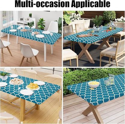 Smiry Picnic Fitted Table Cover, 4 Foot Flannel Backed Vinyl Tablecloth | Waterproof Elastic Stretch Table Cloth, Wipeable Plastic Tablecloth for Camping, Indoor & Outdoor (Turquoise, 24" x 48")