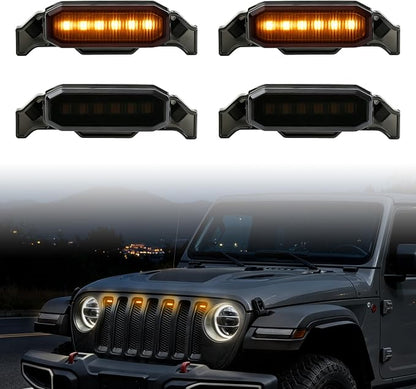 LED Grill Lights for 2018-2023 Jeep Wrangler JL JLU Amber 4pcs | Amber Front Bumper Running Marker Lamp, LED Grille Lights, Plug & Play, IP67 Waterproof, for Wrangler JL JLU Rubicon Sahara
