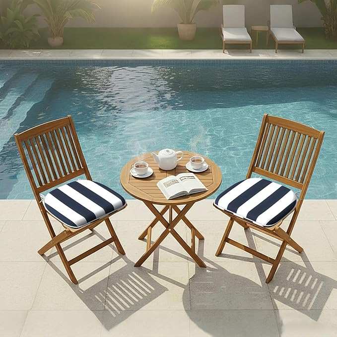 DYTXIII Set of 2 Outdoor Chair Cushions with Ties,Water Repellent Patio Chair Pads 17"x 16" for Outdoor Furniture,Round Corner Seat Cushions for Garden Yard Kitchen Cabana Navy