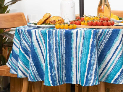 YiHomer Indoor Outdoor Tabletop for Spring Summer Decorations, Picnics and Dinner Parties - Stain and Water Resistant, Crayon Art (Ocean), Zipper Tablecloth, 60" Round with Umbrella Hole