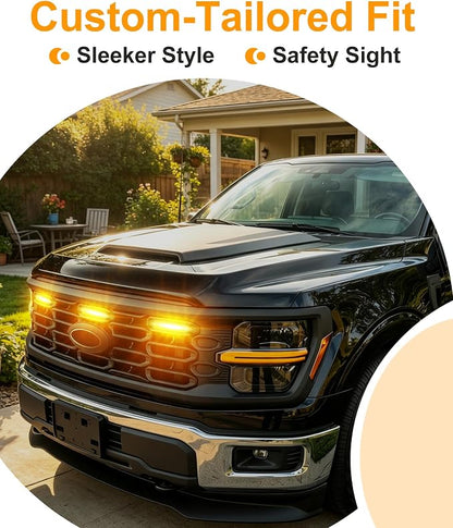 LED Grill Lights for Ford F150 2024-2026 Accessories XL Only, Amber | Direct-Snap F150 Front Grille Marker Lights, OEM-Style Fit, IP68 Waterproof, Raptor-Style Front-End Upgrade, Off-Road Ready