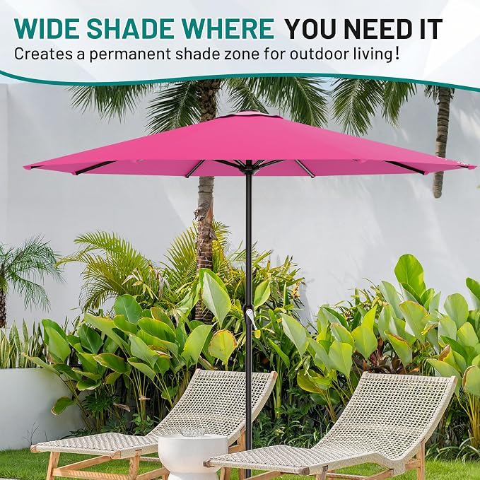 AreShark 12 FT Patio Umbrella for Outdoor, Outdoor Table Umbrella with Crank, Outdoor Patio Umbrellas with 8 Sturdy Ribs, Patio Umbrellas for Market, Garden, Pool (Rose Pink)