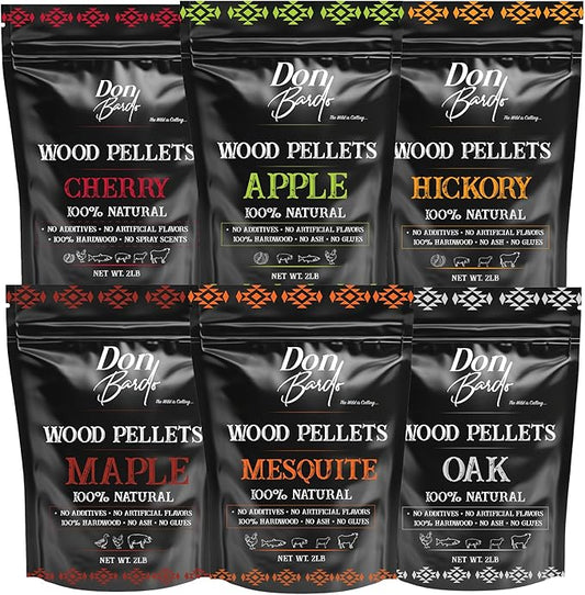 Don Bardo - 100% All Natural Wood Pellets, Bundle with 6 Different Flavors, Intended for Ninja Woodfire Outdoor Grill, Grills, Pellet Grills, Wood Fire Oven & Smoker, 6, 2lb Resealable Bags (12 lb)