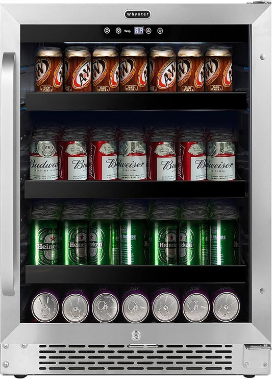 Whynter 180 BBR-148SB Built-in 182 Can Undercounter Beverage Refrigerator with Reversible Door, Digital Control and Lock, 5.1 Cubic Feet, Stainless Steel