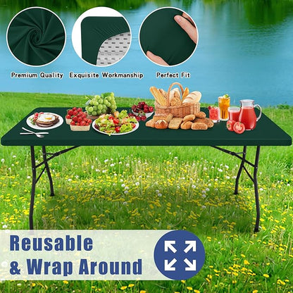 Moosfor 2 Pack Rectangle Spandex Fitted Table Cloth, 5FT Elastic Tablecloth | Washable Picnic Table Cover, Stretch Waterproof Table cloths for Party, Patio, Dining, Kitchen, 30" x 60", Hunter Green