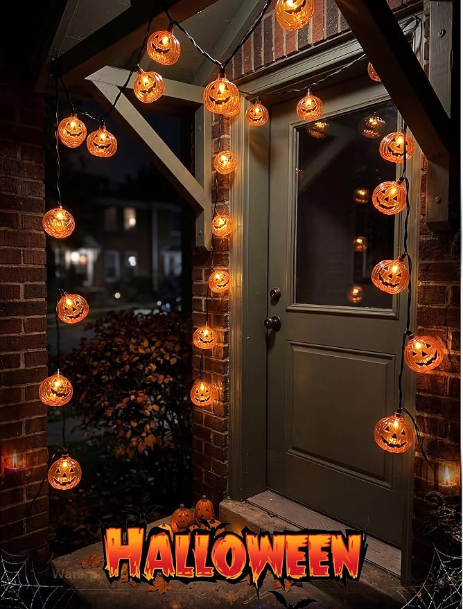 8.5Ft Halloween Pumpkin String Lights, 10 LED Jack-O-Lantern Lights | IP44 waterproof, UL-Listed, 8in Bulb Spacing, End-to-end Connectable, for Home Party Porch Patio Garden Halloween Decor