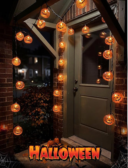 8.5Ft Halloween Pumpkin String Lights, 10 LED Jack-O-Lantern Lights | IP44 waterproof, UL-Listed, 8in Bulb Spacing, End-to-end Connectable, for Home Party Porch Patio Garden Halloween Decor