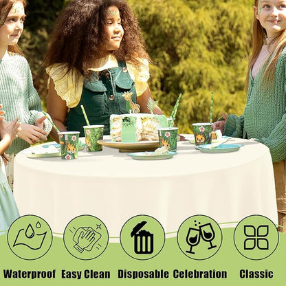 Smiry Disposable Table Cloth - 6 Pack, 84 Inch Round Waterproof Tablecloths for Parties, Decorative Plastic Table Cover, Leakproof & Sturdy, Beige