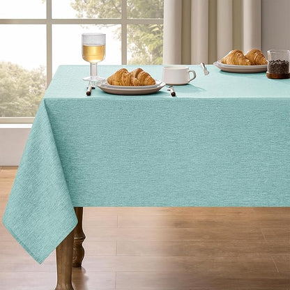 Decorelia Faux Linen Farmhouse Table Cloth 60"x144" for 10 ft Rectangle Table, Aqua Waterproof Outdoor Washable Cloth Tablecloth for Rectangular Dining Room Kitchen Outdoor Party Restaurant Table