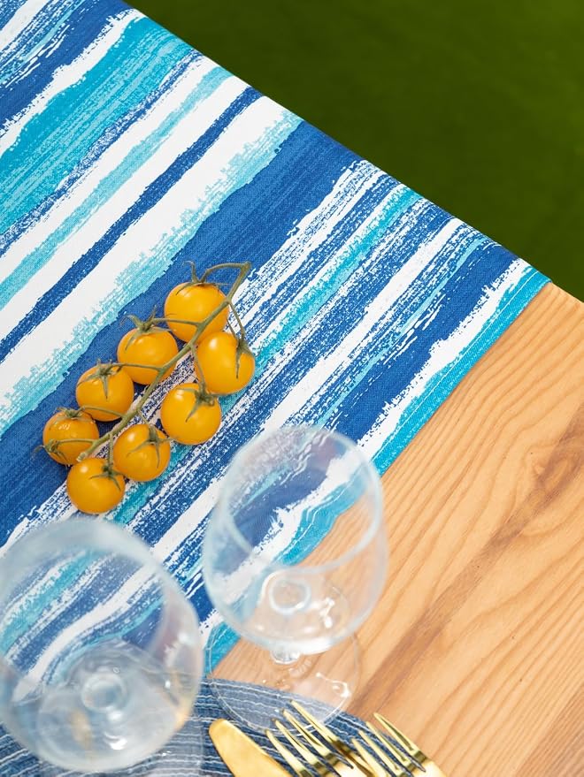 YiHomer Indoor Outdoor Tabletop for Spring Summer Decorations, Picnics and Dinner Parties - Stain and Water Resistant, Crayon Art (Ocean), Zipper Table Runner, 14 x 108 with Umbrella Hole