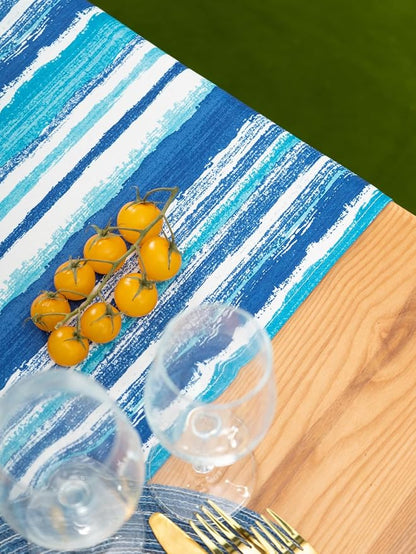 YiHomer Indoor Outdoor Tabletop for Spring Summer Decorations, Picnics and Dinner Parties - Stain and Water Resistant, Crayon Art (Ocean), Table Runner, 14 x 72