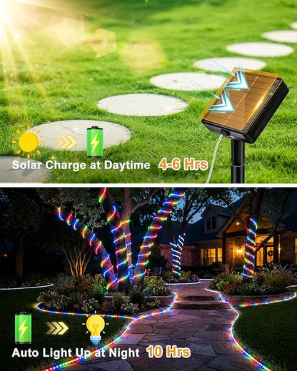 btfarm Solar Rope Lights, 120LED 46FT Solar Trampoline String Lights Outdoor Waterproof, 8 Lighting Modes Solar Powered Strip Light for Outside Garden Tree Christmas Yard Patio Decor, Multicolor