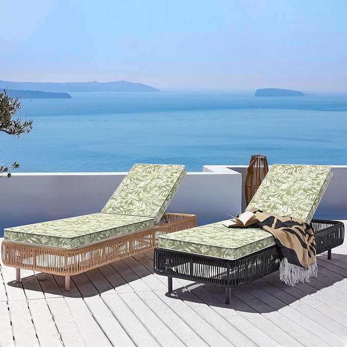 LVTXIII Outdoor Chaise Lounge Cushion 72x21x3 Inch, Water-Repellent Patio Seat Cushion with Ties & Hidden Zipper, Thick Foam Pad for Lawn Chair, Poolside, Patio Furniture, Tropical Leaf Green