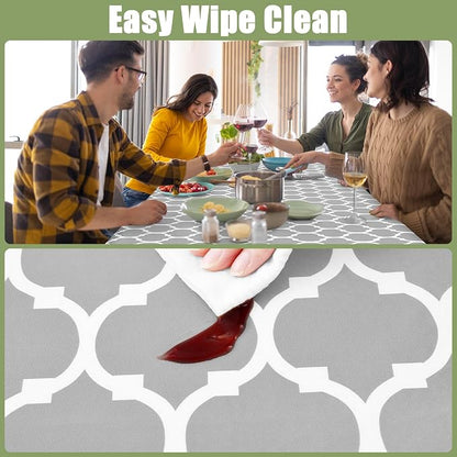 Smiry Picnic Fitted Table Cover, 8 Foot Flannel Backed Vinyl Tablecloth | Waterproof Elastic Stretch Table Cloth, Wipeable Plastic Tablecloth for Camping, Indoor & Outdoor (Light Grey, 30" x 96")
