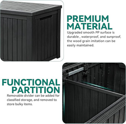 YITAHOME 220 Gallon Large Outdoor Storage XL Deck Box w/Divider for Patio Furniture,Outdoor Cushions, Garden Tools, Sports Equipment and Pool Supplies, Waterproof, Resin, Lockable, Black
