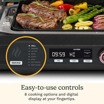 Cuisinart FlavorBoost™ 8-in-1 Outdoor Electric BBQ Grill & Portable Smoker, Air Fryer Grill Combo with Smart Probe, Smoke Drawer, 154 sq. in., Patio & Balcony Grill for Apartments, CEG-1302