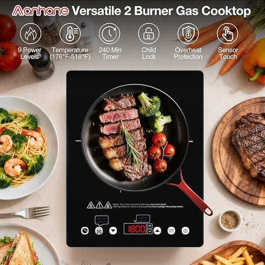Electric Cooktop 110v,Single Burner Electric Stove Infrared Cooktop Hot Plate 1800W,4-Hour Setting,Black Crystal Glass Surface Compatible for All Cookware