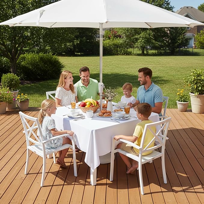 LUSHVIDA Square Outdoor Tablecloth with Umbrella Hole and Zipper, 54x54 Inch White, Washable Waterproof Table Cloth Spill Proof Wrinkle Free Table Cover for Patio Spring Summer Picnic BBQS