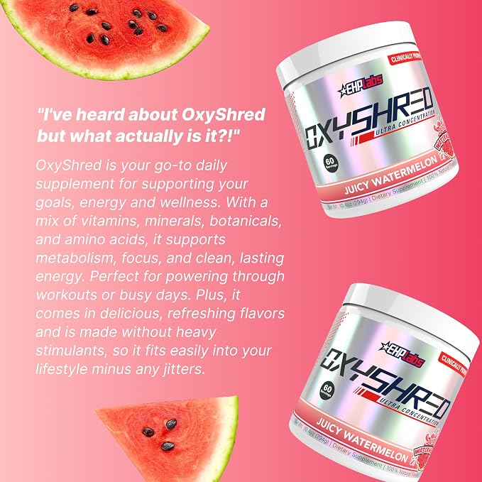 EHP LABS OxyShred Pre Workout Powder - Preworkout Powder with L Glutamine & Acetyl L Carnitine, Energy Boost Drink - Juicy Watermelon, 60 Servings