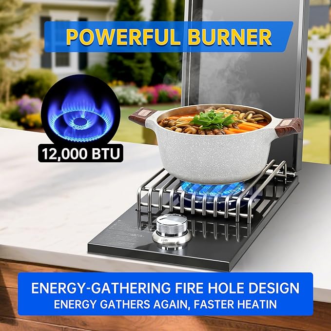 Built-in Single Side Grill Burner with Cover, Black 304 Stainless Steel Side Burner for Outdoor Kitchen, Propane & Natural Gas, Outdoor BBQ for Family Patio Parties