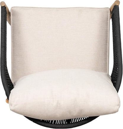 Christopher Knight Home Naomi Set of 2 Patio Acacia Wood Club Chair with Cushions, Handwoven Rope Lounge Chair Outdoor for Porch/Backyard, Stylish Garden Seating with Curved Backrest, Beige + Black