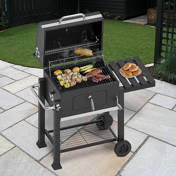 OLP8500CG Charcoal Outdoor Grill, 563 Square Inch Cooking Surface, With Thermometer and Warming Rack, Black with Chrome