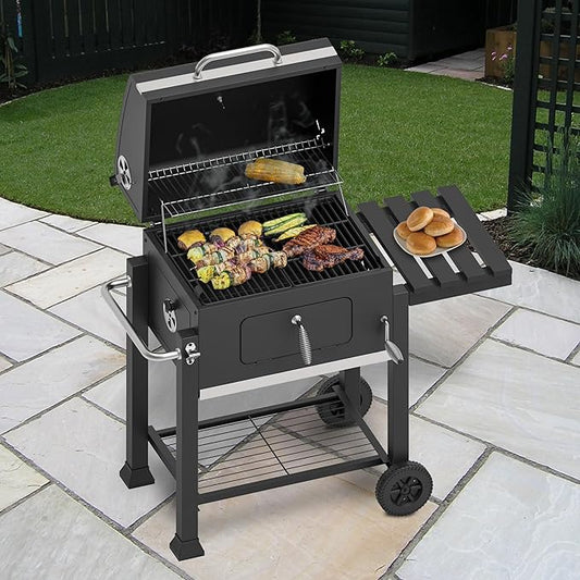 OLP8500CG Charcoal Outdoor Grill, 563 Square Inch Cooking Surface, With Thermometer and Warming Rack, Black with Chrome