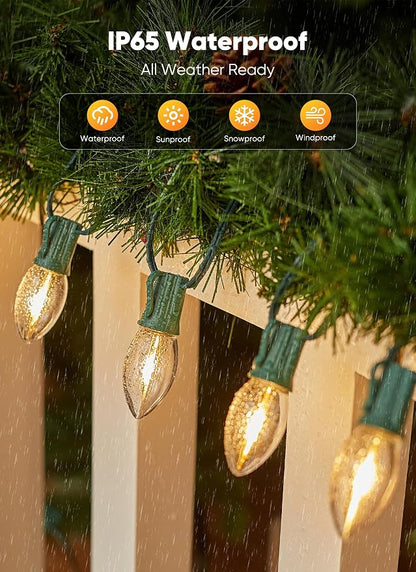 Minetom C9 Christmas Lights Outdoor, 50FT 50 LED String Lights Warm White | Waterproof Connectable Christmas Tree Lights for House, Roofline, Holiday Party, Indoor Outside, Garden Patio Backyard Decor
