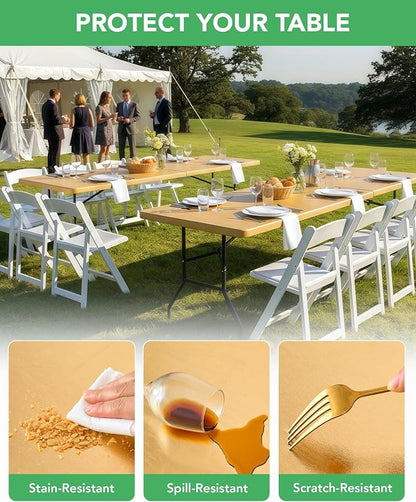 Fitted Tablecloth Rectangle Table Cloths with Elastic, 6 ft, Gold, 6 Pack | For Outdoor Picnic Camping Party 6 foot Folding Spandex Table Covers, Water-Resistant, Windproof, Reusable, 72"L x 30"W