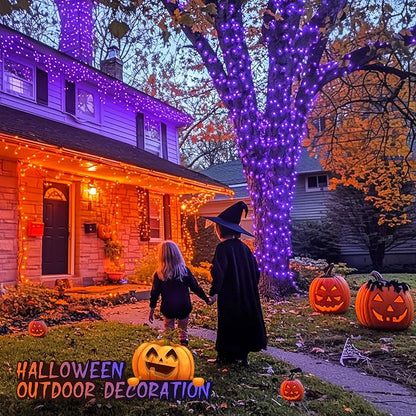 JMEXSUSS 200 LED Orange Purple Halloween Lights for Halloween Decor | 66 ft Connectable Halloween Color Change String Lights Indoor Outdoor Plug in for Tree Decor, 11 Modes,Clear Wire, Remote
