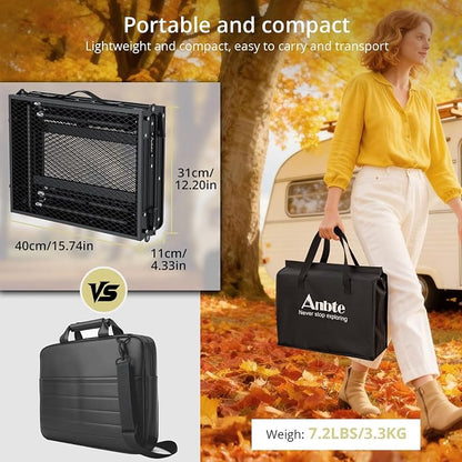Anbte 3ft Tri-fold Grill Table, 3 Adjustable Heights Max 29.5", Black | Sturdy Metal Grill Table with Storage Bag, Heat-Resistant Tabletop, Portable Handle for Cooking BBQ Outdoor Travel, 35" x 16"