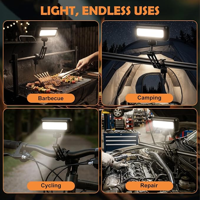 HyperFun Grill Lights for Outdoor Grill - 360° Adjustable USB-C Rechargeable LED BBQ Light with 2 Brightness Modes & Smart Tilt Sensor Function - Perfect BBQ Accessories Gift for Men Dads Husbands