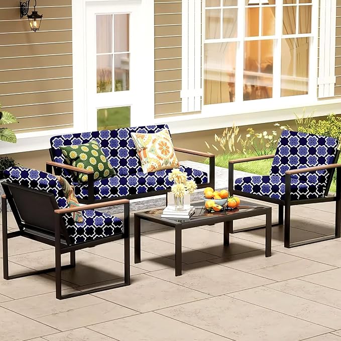8Pcs Patio Cushion Covers, Outdoor Stretch Cushion Covers, Washable | Stretch Fit, Replacement, Washable and Reusable Furniture Protectors, Fits most patio furniture cushion covers, Cover Only