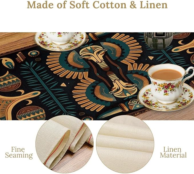Vintage Ancient Egypt Table Runner Ethnic Old Egyptian Floral Geometric Mysterious Traditional Egypt Culture Dinner Runner for Farmhouse Coffee Kitchen Dining Holiday Party Home 13x108in