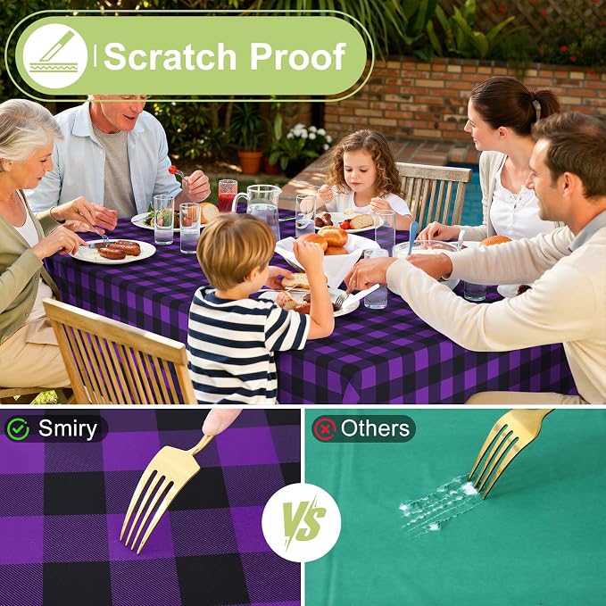 Smiry Picnic Table Cloth, Vinyl Tablecloths with Flannel Backing, 52"x70" | Waterproof Rectangle Table Cloth, Wipeable Buffalo Plaid Table Cover for Indoor and Outdoor (Black & Purple)