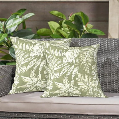 LVTXIII 2 Pack Outdoor Throw Pillow Covers for Patio Furniture, 16x16 Inch Square Pillow Case, Water-Repellent Cushion Covers for Garden, Porch, Sofa, Tropical Leaf Green