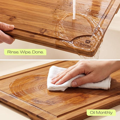 ROYAL CRAFT WOOD Wooden Cutting Boards for Kitchen Meal Prep & Serving - Bamboo Non Toxic Cutting Board Set with Deep Juice Groove Side Handles - Charcuterie & Chopping Butcher Block for Meat (4 Pcs)