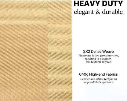 LEXMORE Placemats Set of 6 Vinyl/Plastic Woven Place Mats for Kitchen Table Indoor/Outdoor Washable Placemat Wipeable Dining Table Mats(Gold Cube)