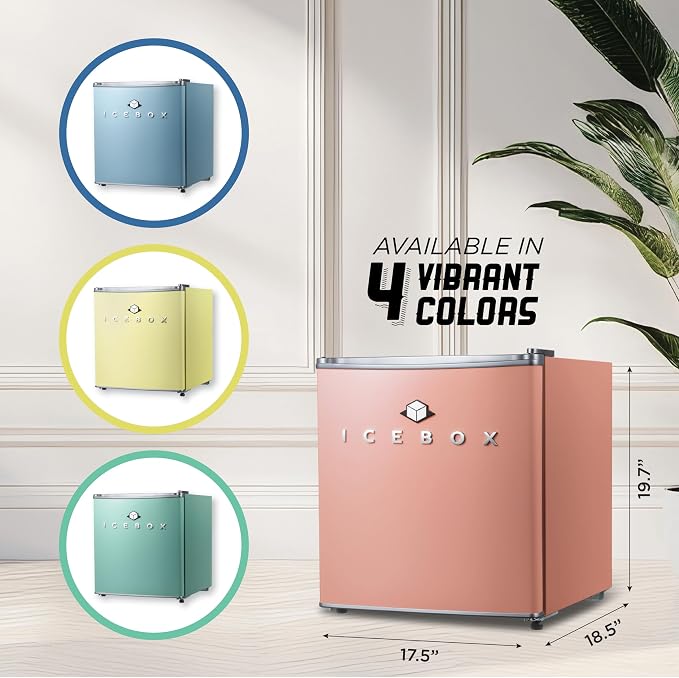 ICEBOX 1.7 Cu. Ft. Compact Refrigerator, ENERGY STAR Certified Small Refrigerator, Single Door Mini Fridge with Freezer, R600a Refrigerant,IBCR17BLS, Blush Red