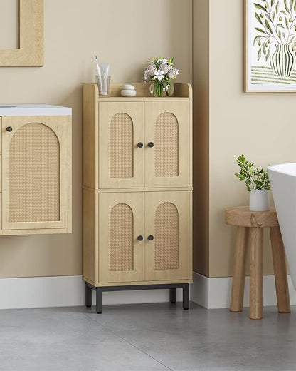 Hzuaneri Bathroom Cabinet, Small Storage Cabinet with 4 Doors | Bathroom Organizers and Storage Cabinets with Adjustable Feet. Cabinets Freestanding for Living Room, Kitchen, Rattan Yellow