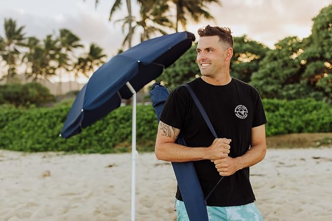 PICNIC TIME 5.5 Ft Portable Beach Umbrella, Lightweight UV Protection Sunshade with Tilt Pole & Carry Bag, Outdoor Canopy Umbrella for Beach, Sand, Pool, Patio, Camping, Travel, or Backyard Shade, (Navy Blue)
