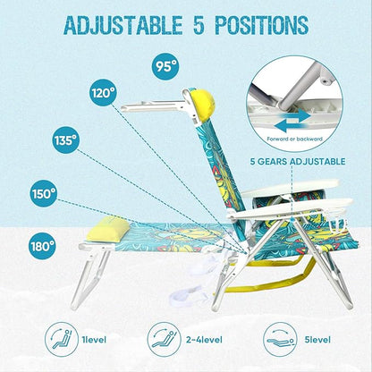 Old Bahama Bay Backpack Beach Chair, Aluminum Lightweight Reclining 5-Position Lounge Chair for Adults Heavy Duty Support 400 LBS Portable Folding with Cooler Bag Camping Chair for Sand Outdoor