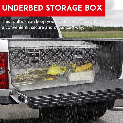 36" x 18" x 18" Truck Tool Box Pickup Truck Bed Toolbox Heavy Duty | Aluminum Underbody Truck Box Fit For RV Trailers Storage Organizer with Lock & Keys Silver