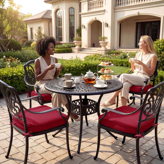 Outdoor Chair Cushions Set of 4: Waterproof & Fade Resistant Patio Furniture Cushions - 17 x 16 x 2 Inch Non Slip Round Corner Seat Cushion Pads with Removable Cover for Garden Yard Lawn, Burgundy